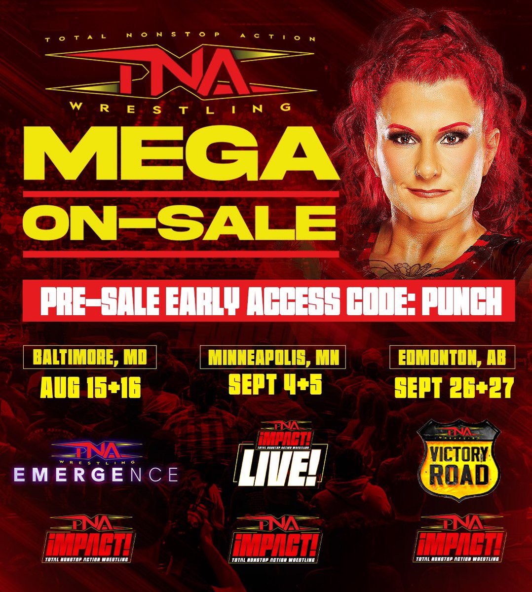 Jody Threat (@jodythreat) on Twitter photo Do NOT miss out!!
Get your early access to <a href="/ThisIsTNA/">TNA Wrestling</a> tickets TODAY!
With pre-sale code: PUNCH
- Aug 15 + 16
Baltimore, MD
- Sept 4 + 5
Minneapolis, MN
- Sept 26 + 27
Edmonton, AB
🎟️ TNAWrestling.com Do NOT miss out!!
Get your early access to <a href="/ThisIsTNA/">TNA Wrestling</a> tickets TODAY!
With pre-sale code: PUNCH
- Aug 15 + 16
Baltimore, MD
- Sept 4 + 5
Minneapolis, MN
- Sept 26 + 27
Edmonton, AB
🎟️ TNAWrestling.com