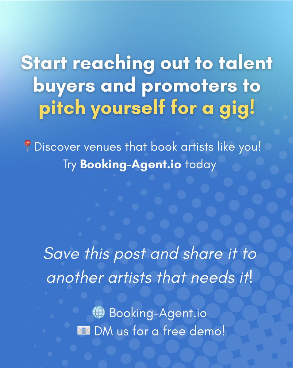BookingAgentio's tweet image. Trying to book shows as an indie artist? 🎤

Stop guessing. Start booking.
📍 Link in bio to get started!
#BookingAgentIO #IndieArtistTools #BookMoreShows #TourSmarter #LiveMusicReady #GigLife