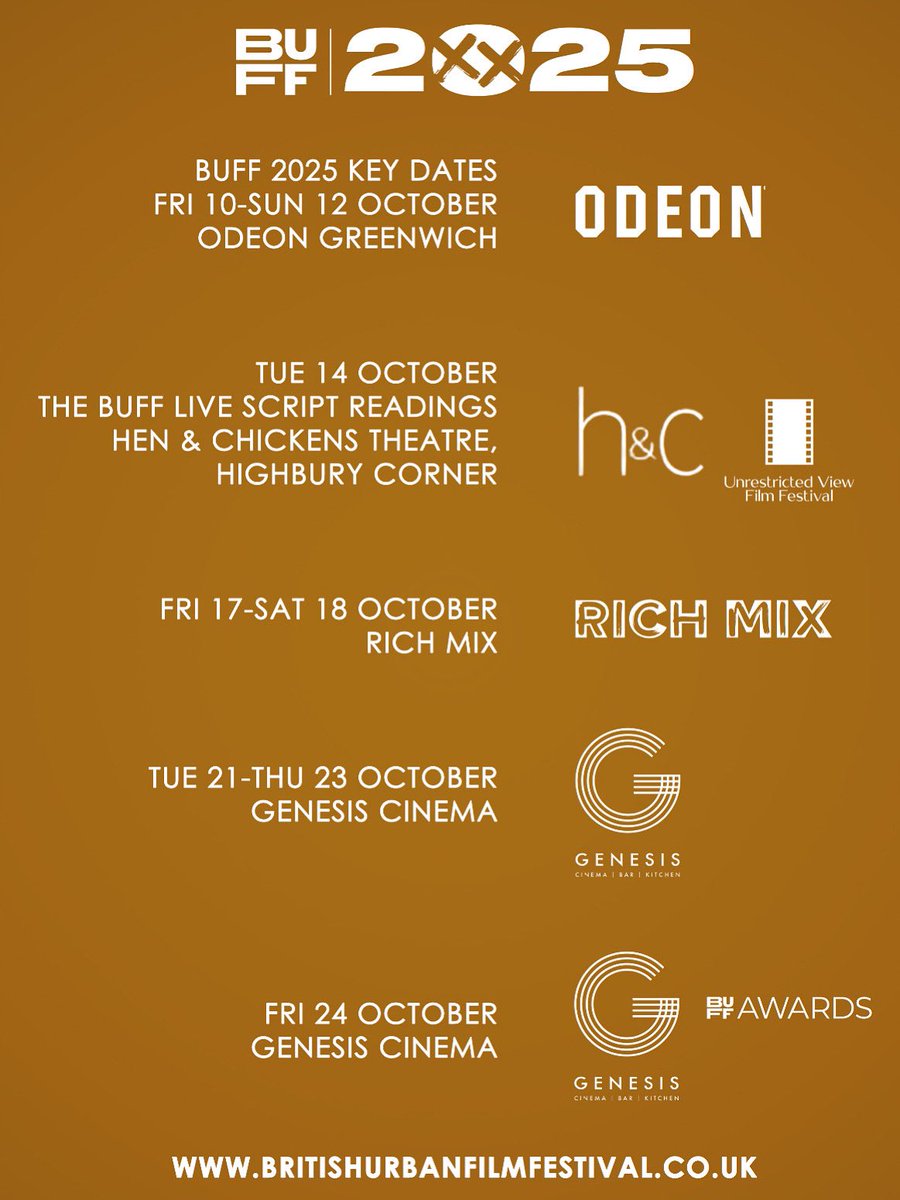 BUFF BREAKING NEWS: Ahead of the official schedule release for each film selected for BUFF 2025, here are the dates and venues you need to mark your calendar in October. It all starts on Friday the 10th of October at Odeon Greenwich and ends at Genesis Cinema on Friday the 24th