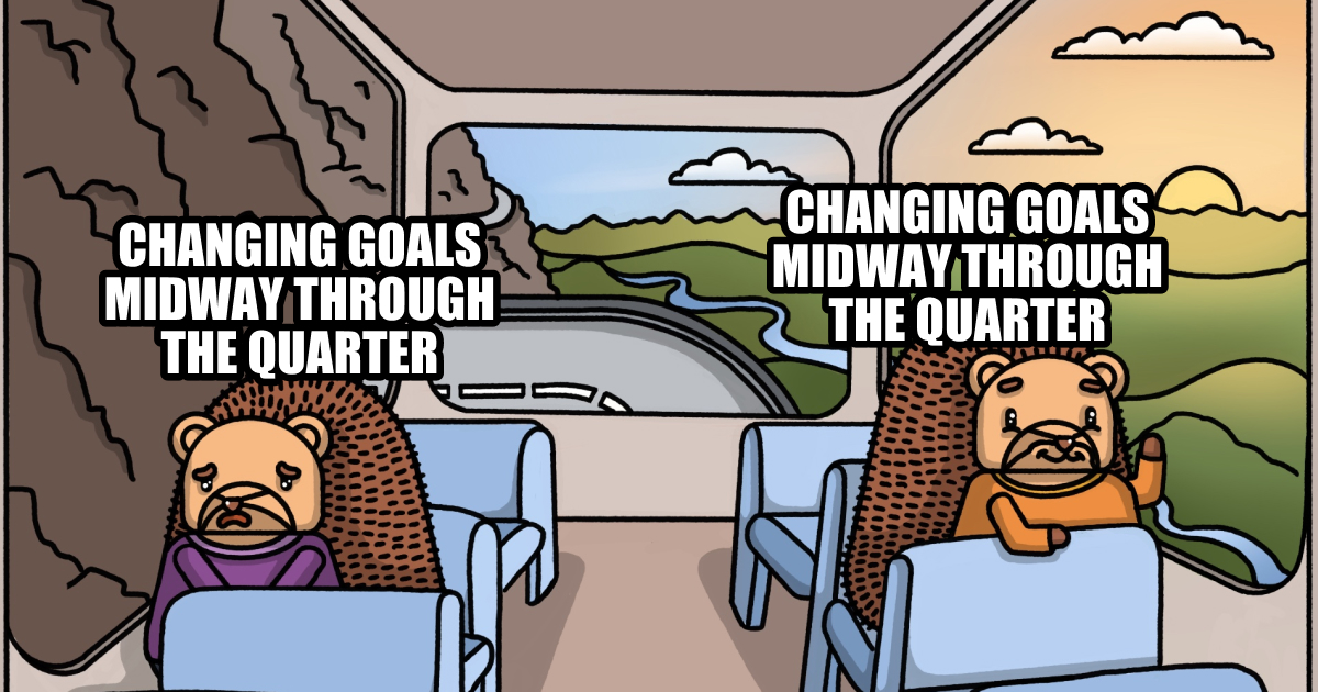 One way quarterly planning goes wrong: Being inflexible about changing goals midway.

It's not about matching the original goals set, but building a great product. It's better to change a goal  than be stuck working on something because you said you would two months ago.