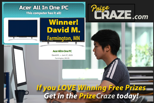 🖥️Congrats Acer All In One PC #Winner, David M. of Farmington, Minnesota  — June 27, 2025!🏆

If you 💝LOVE #winning FREE PRIZES...
👇
Get in the PrizeCraze today: ow.ly/hkV250WipBp