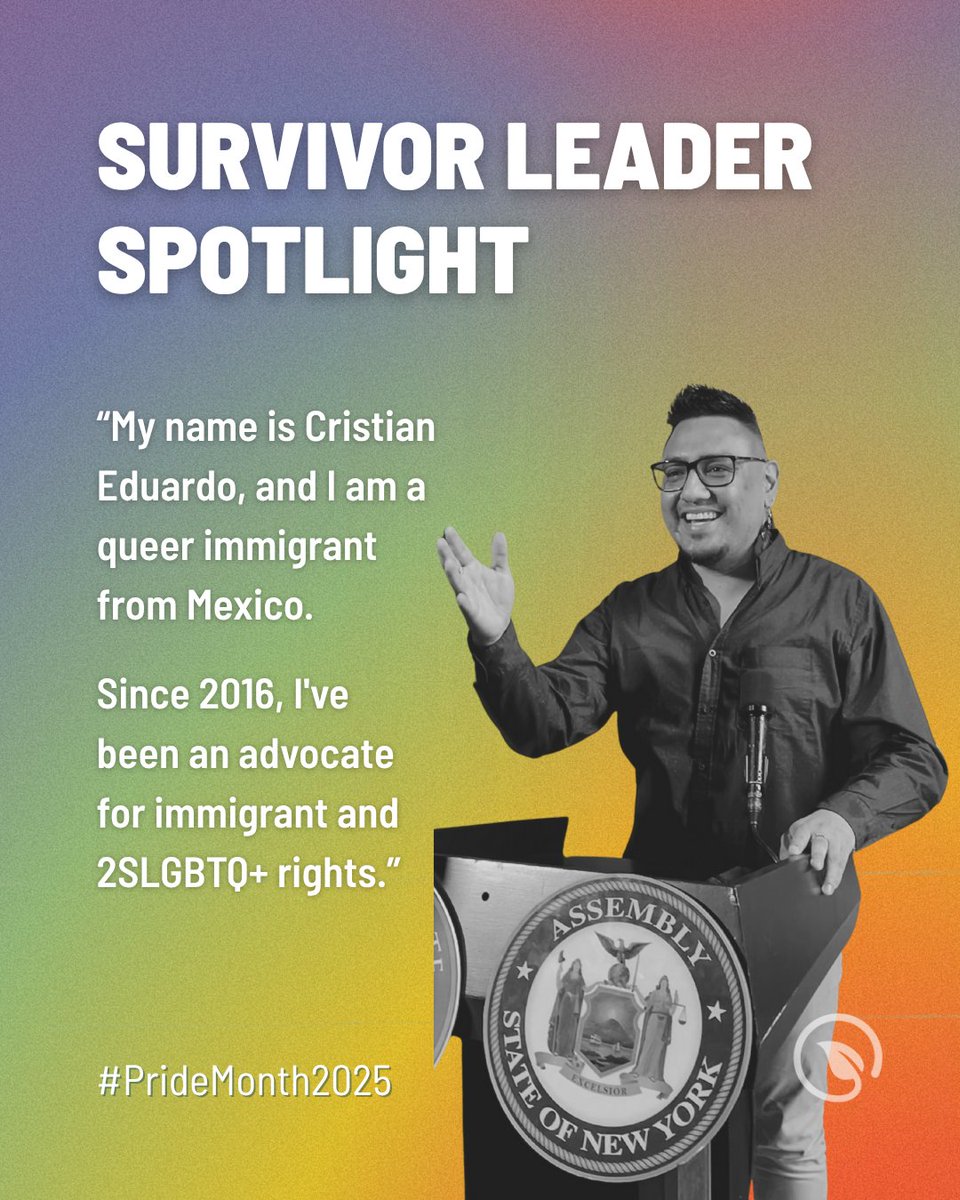 SFFNY's tweet image. In celebration of Pride Month, we had the privilege of interviewing LGBTQ+ Survivor Leader Cristian Eduardo – a powerful advocate for the rights of survivors, immigrants, and 2SLGBTQ+ people.
Alongside his invaluable work as a Sanctuary Survivor Leader, Cristian is the…