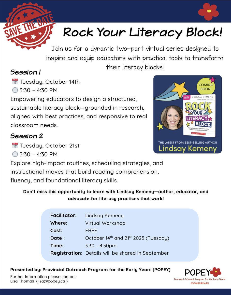 POPEY BC (@popeybc) on Twitter photo Rock Your Literacy Block
Ready to build a literacy block that actually works? Lindsay Kemeny brings the research, routines, and real-talk this October!
Save the Dates: October 14 & 21, 2025
#RockYourBlock #FoundationalLiteracy #POPEYProD Rock Your Literacy Block
Ready to build a literacy block that actually works? Lindsay Kemeny brings the research, routines, and real-talk this October!
Save the Dates: October 14 & 21, 2025
#RockYourBlock #FoundationalLiteracy #POPEYProD