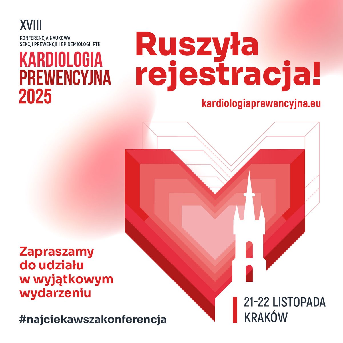 Rejestracja udziału w XVIII (pełnoletniej już!😉) Konferencji Kardiologia Prewencyjna została otwarta! 
Nie czekaj i zarejestruj się już dzisiaj! Do 1 października wczesna rejestracja - tylko 150 PLN netto.  

Link do rejestracji: kardiologiaprewencyjna.eu/page/register