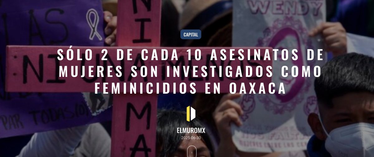 #ViolenciaFeminicida |
⚖️🚫Entre enero y mayo de 2025 fueron asesinadas 38 mujeres. 8 fueron feminicidios y 30 homicidios dolosos; una de las víctimas era menor, y en seis casos, las autoridades desconocen la edad de las mujeres asesinadas.

✍️ Estado20/
elmuromx.org/2025/06/solo-2…🚨