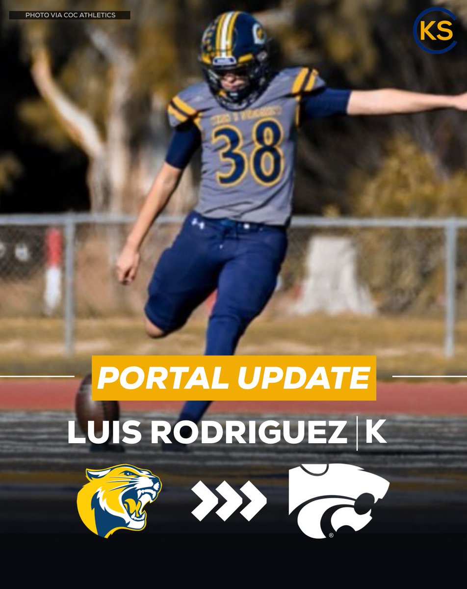 Portal Update: College of the Canyons kicker Luis Rodriguez is transferring to Kansas State.

One of the top JUCO kickers in the 2026 class, Rodriguez went 21-for-25 on FGs and 31-for-34 on PATs, totaling 94 points in 2024.