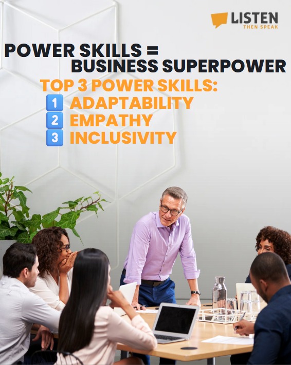 Listenthenspk's tweet image. Technical skills get you hired. Power skills help you lead.
In today’s fast-moving workplace, being human is your biggest advantage.
#listenthenspeak #powerskills #softskills #techleadership #adaptability #empathy #inclusion #hiringtrends