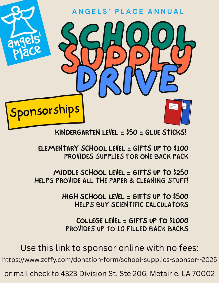 Join us Wednesday, July 23rd for #PizzaWithPurpose at @reginellisnola! 🎉⁣
When you mention #AngelsPlace, 10% of your bill will be donated. 😇💙⁣
⁣Come enjoy a great meal!🍕🍝
We'll also be collecting school supplies at this event. 📚✏

#AngelsPlace #ReginellisPizzeria