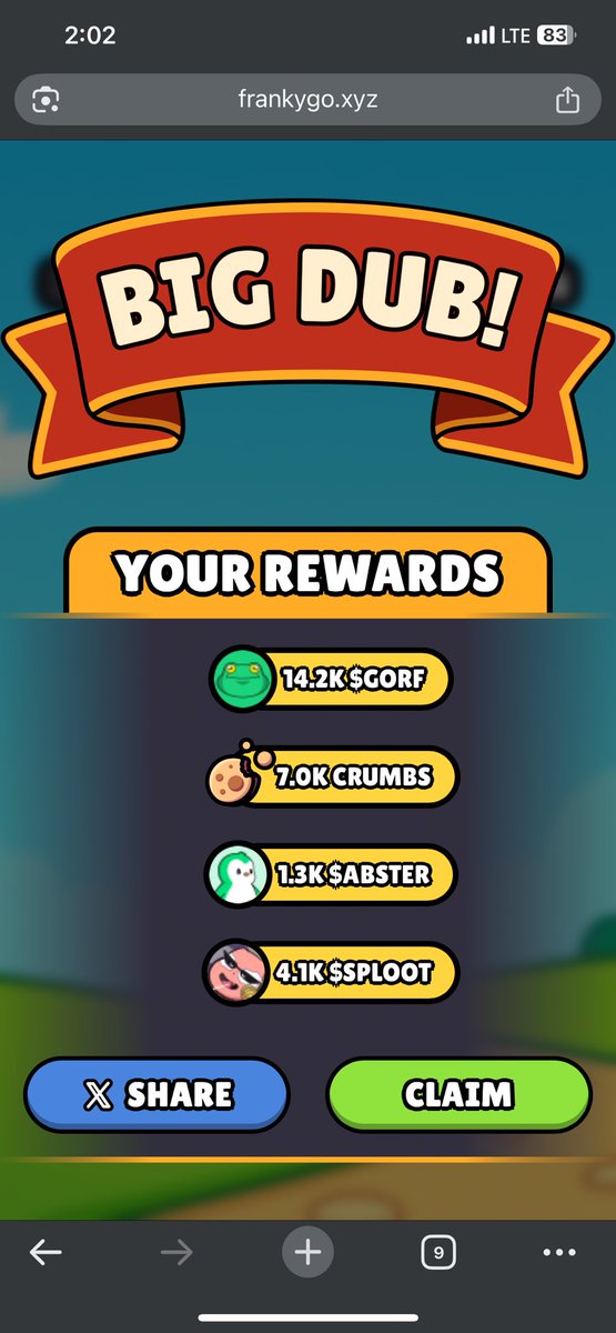 TBYoder's tweet image. Just WON a game in Franky Go! 🎮
Collected: 14172.54 gorf, 7000.00 crumbs, 1304.95 abster, 4145.21 sploot

Play now: frankygo.xyz