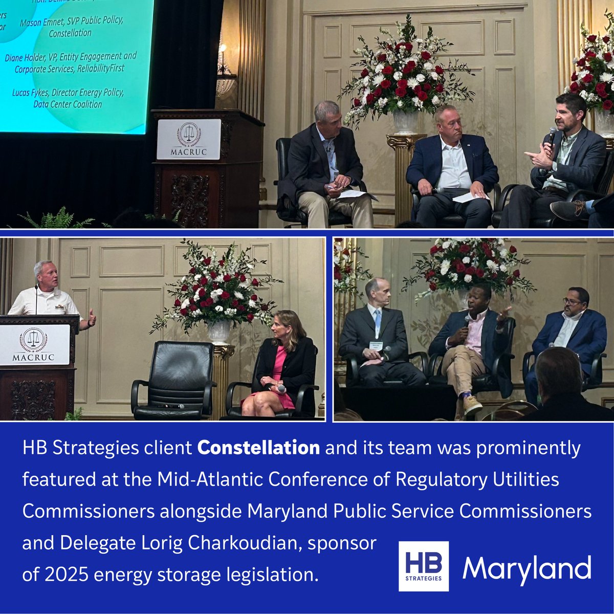 H_B_Strategies's tweet image. HB Strategies Maryland Principal Lisa Smith recently joined clients @ConstellationEG and @WilliamsUpdates to engage with energy leaders and connect with Commissioners of the @MarylandPSC at the 2025 Mid Atlantic Conference of Regulatory Utilities Commission (MACRUC).…