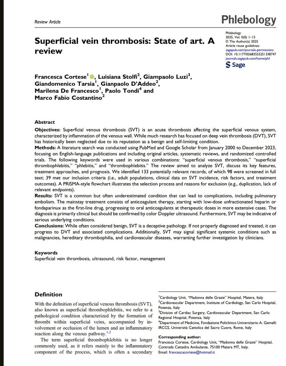 Trombosis Venosa Superficial 🩸

🔰📚Phlebology 2025

DOI: 10.1177/02683555251338747

Enlace a Artículo Completo 👇🏼✅🆓t.me/SoMELaguna