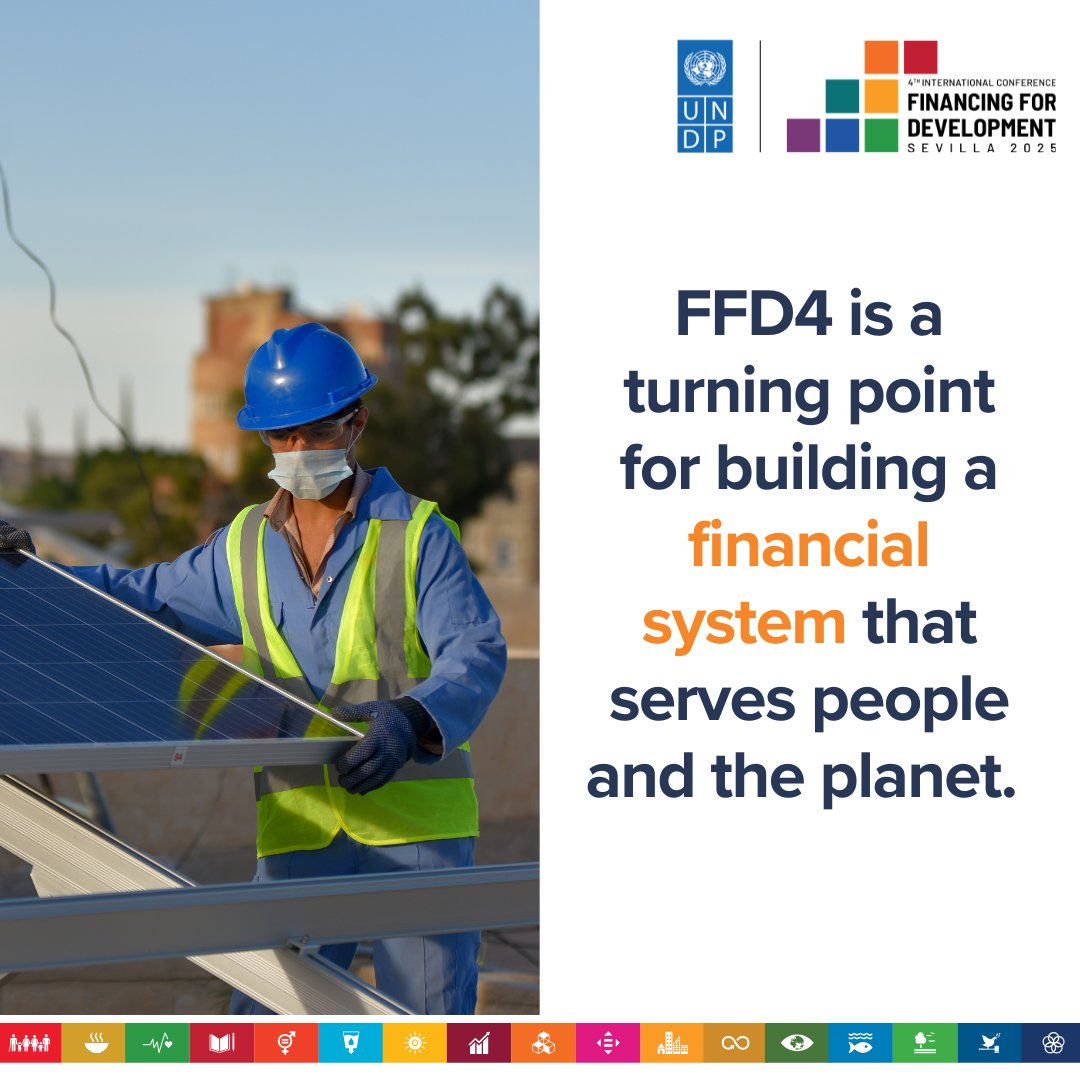 At #FFD4, we welcome the historic agreement on financing sustainable development.

It's a critical moment to counter debt, reduce inequality and unleash funding for the #SDGs.

We are working with partners to turn these commitments into action. go.undp.org/Urf

#FFD4