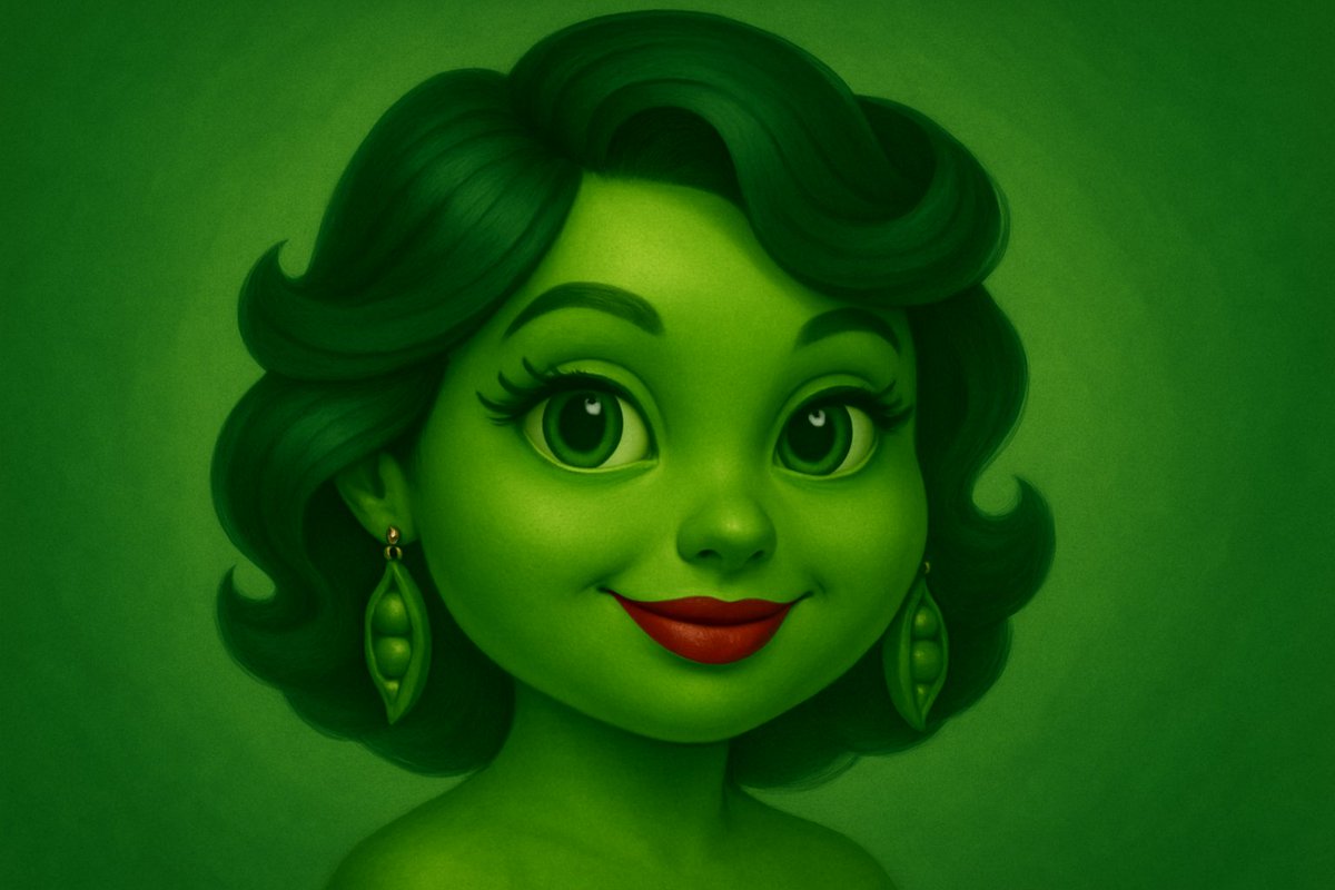 SweetPeaToken's tweet image. Meet Molly “Sweet Pea” Greene—serving up vintage charm, bright eyes, and those signature pea pod earrings! 🌱✨ Love this look? Repost for growth to help Sweet Pea Token grow! 💚 #SweetPeaToken #Solana #CryptoFam