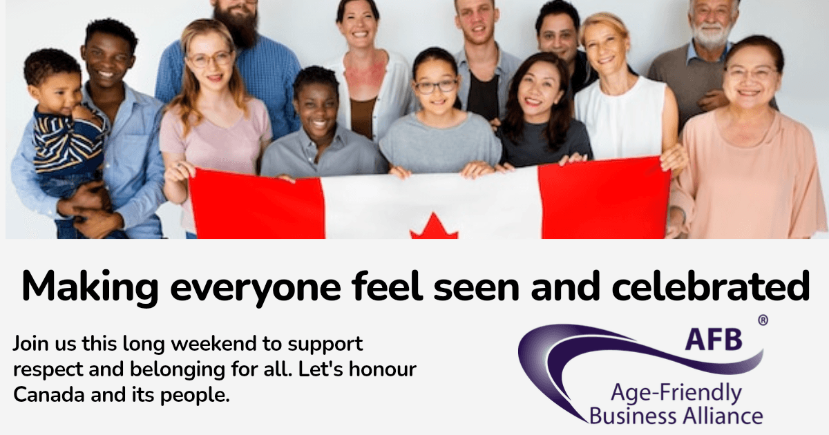 AgeFriendlyBiz's tweet photo. This long weekend, we celebrate respect and belonging,  values we live every day at Age-Friendly Business®.
#AgeFriendlyBusiness #ClientRespect #CanadaDayLongWeekend https://t.co/Q5S1OEviVZ