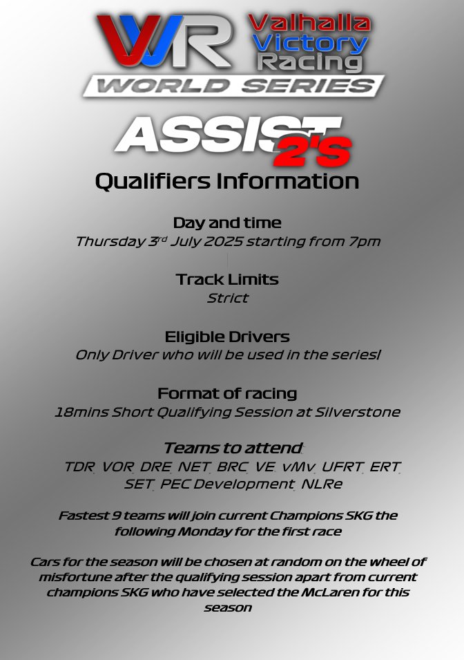 Ladies and Gents the start of Season 3 is underway, this week Assist 2's have Qualifiers to do this season!!

Great that more teams are battling each other.

Details are here for who are trying to get a place in the Assist 2's

Live from 7pm UK time

twitch.tv/sutto861