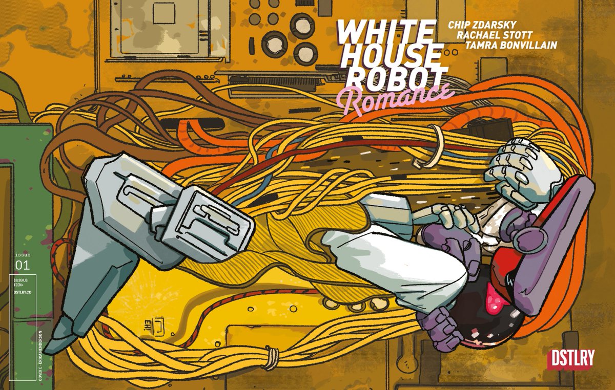 Charge your batteries: FOC for WHITE HOUSE ROBOT ROMANCE #1 from Chip Zdarsky &amp; Rachael Stott is on 7/14.   We're debuting a new cover from Erica Henderson and a new sketch cover below. Preorder pronto, or miss out on robot make-out seshes as the US &amp; Canada flirt with war.