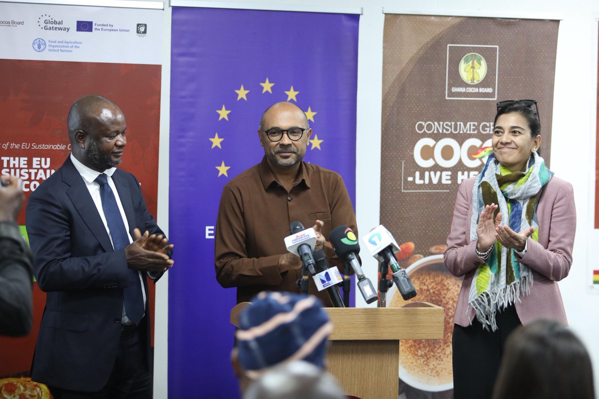 FAO in Ghana (@faoghana) on Twitter photo 🇬🇭🍫 Ghana launches the Ghana Cocoa Monitor, a landmark multi-stakeholder platform to tackle systemic challenges & drive sustainable cocoa production. With support from @EUinGhana & <a href="/FAO/">Food and Agriculture Organization</a>, it will align efforts on farmer income, climate action, labour rights & more. 🇬🇭🍫 Ghana launches the Ghana Cocoa Monitor, a landmark multi-stakeholder platform to tackle systemic challenges & drive sustainable cocoa production. With support from @EUinGhana & <a href="/FAO/">Food and Agriculture Organization</a>, it will align efforts on farmer income, climate action, labour rights & more.
