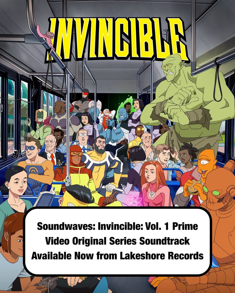JohnPaesano's tweet photo. The Invincible: Vol. 1 Prime Video Original Series Soundtrack by John Paesano is available now from Lakeshore Records.

Listen/Order here: https://t.co/NNKX8qa8j5

@PrimeVideo @InvincibleHQ @LakeshoreRecs https://t.co/3QiQGSFVYX