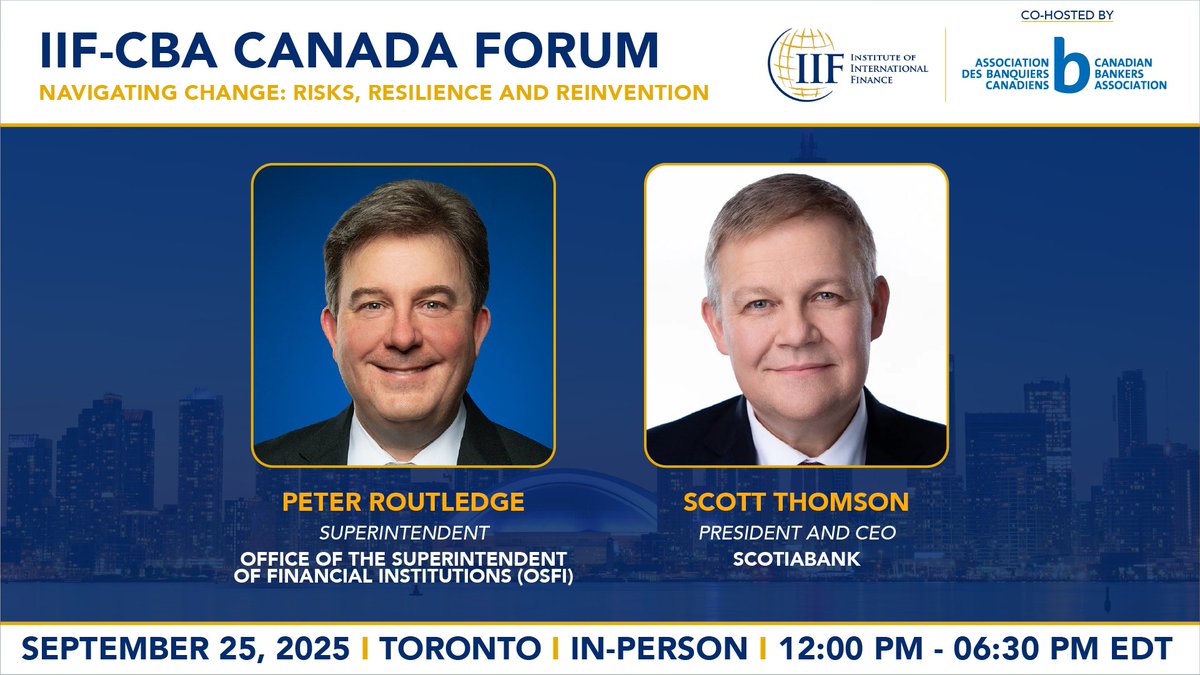 IIF (@iif) on Twitter photo 🗣️ SPEAKERS ANNOUNCED: IIF-CBA Canada Forum 🇨🇦
🔹Peter Routledge <a href="/OSFIBSIF_leader/">Peter Routledge</a>, Superintendent, <a href="/OSFICanada/">Superintendent of Financial Institutions</a>
🔹Scott Thomson, President & CEO, <a href="/scotiabank/">Scotiabank</a>
Don't miss this event! Register Now!: ow.ly/P6tp50WiBeV 🗣️ SPEAKERS ANNOUNCED: IIF-CBA Canada Forum 🇨🇦
🔹Peter Routledge <a href="/OSFIBSIF_leader/">Peter Routledge</a>, Superintendent, <a href="/OSFICanada/">Superintendent of Financial Institutions</a>
🔹Scott Thomson, President & CEO, <a href="/scotiabank/">Scotiabank</a>
Don't miss this event! Register Now!: ow.ly/P6tp50WiBeV