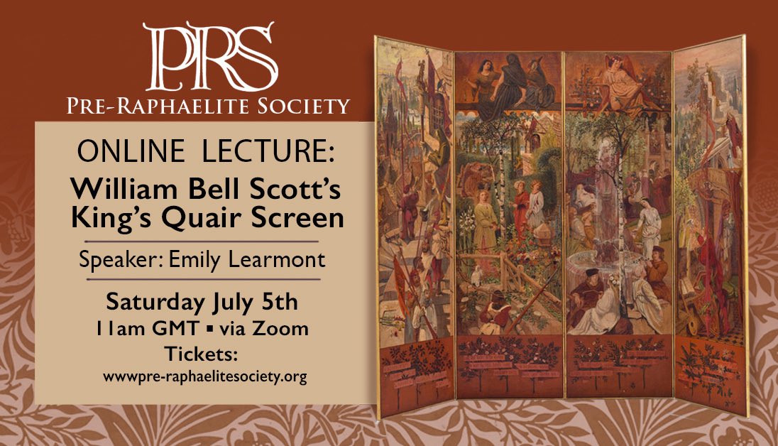 Exciting, New, Online Pre-Raphaelite Society Lecture-

‘WILLIAM BELL SCOTT’S SCREEN: A PRE-RAPHAELITE ROMANCE’

By Dr Emily Learmont

VIA ZOOM ON SATURDAY 5TH JULY 2025 AT 11AM

Tickets can be purchased online at pre-raphaelitesociety.org/event-details/…