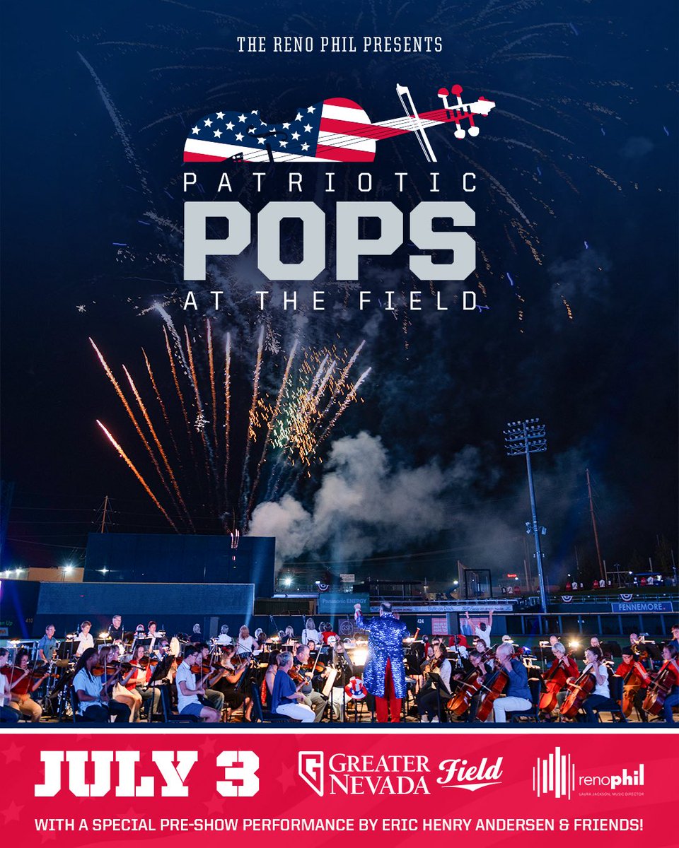 Patriotic Pops at the Field is Back for 2025 🇺🇸 

The performance includes a mix of patriotic marches; favorites from Wicked, Harry Potter™, an Armed Forces Salute, and concluding with a spectacular fireworks display (weather permitting)

Learn more ⬇️ 
milb.com/reno/events/po…