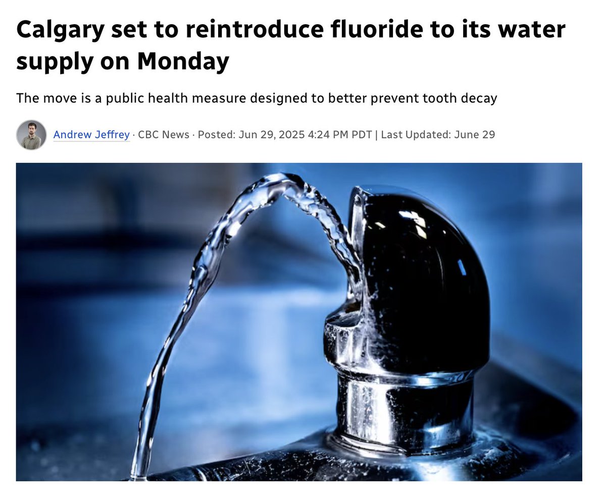 CANADA - "The City of Calgary is planning to once again add fluoride to its drinking water, beginning Monday. Previously, the city added fluoride to its water for 20 years between 1991 and 2011, before council directed administration to discontinue the practice.

When Calgarians