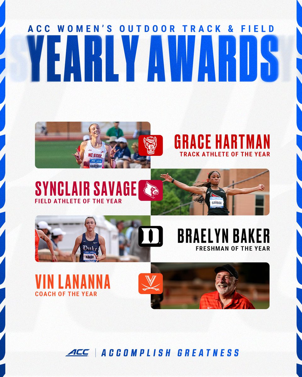theACC's tweet image. Congratulations to the 2025 ACC Women's Outdoor Track and Field award winners!
🔗 theacc.co/25OTFawards