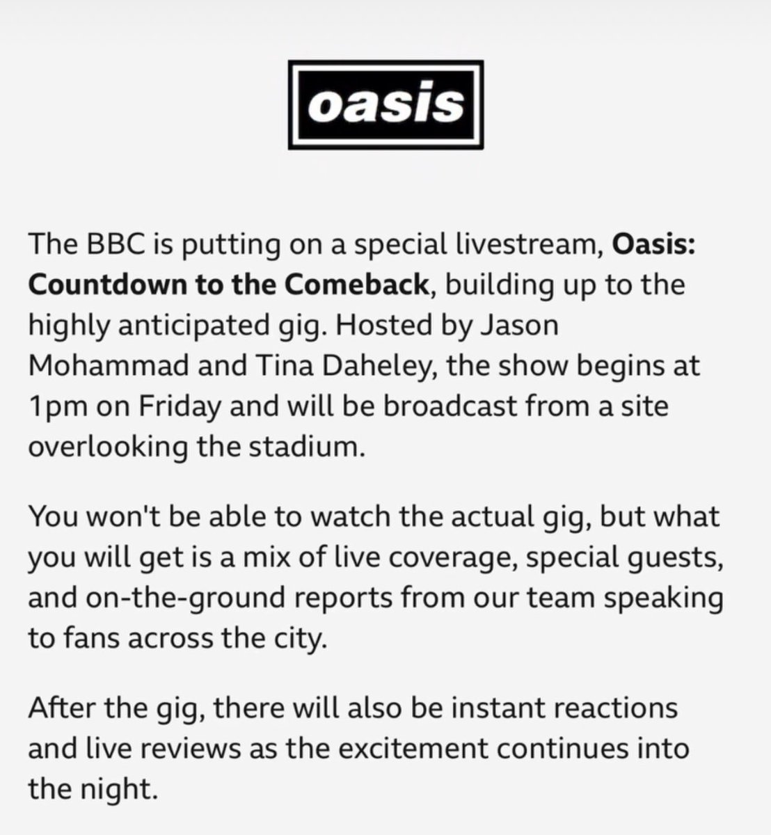 This Friday 📺

#Oasis25