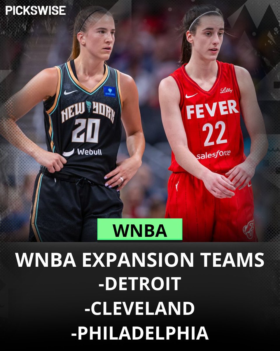 Pickswise (@pickswise) on Twitter photo The WNBA announced it is adding three more expansion teams in the coming years
-Detroit
-Cleveland
-Philadelphia The WNBA announced it is adding three more expansion teams in the coming years
-Detroit
-Cleveland
-Philadelphia