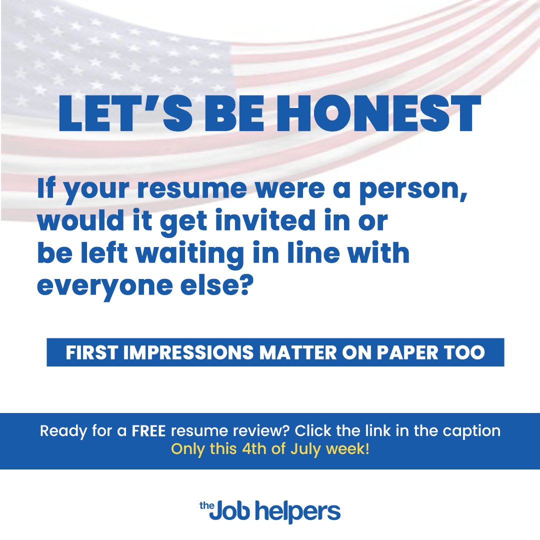 Your resume should lead, not just list experience. This 4th of July week, get a FREE executive-level review—no fluff, just real feedback.
📩 Submit here: shorturl.at/7RhfV
✉️ Or email: info@thejobhelpers.com
Tag someone who needs this!