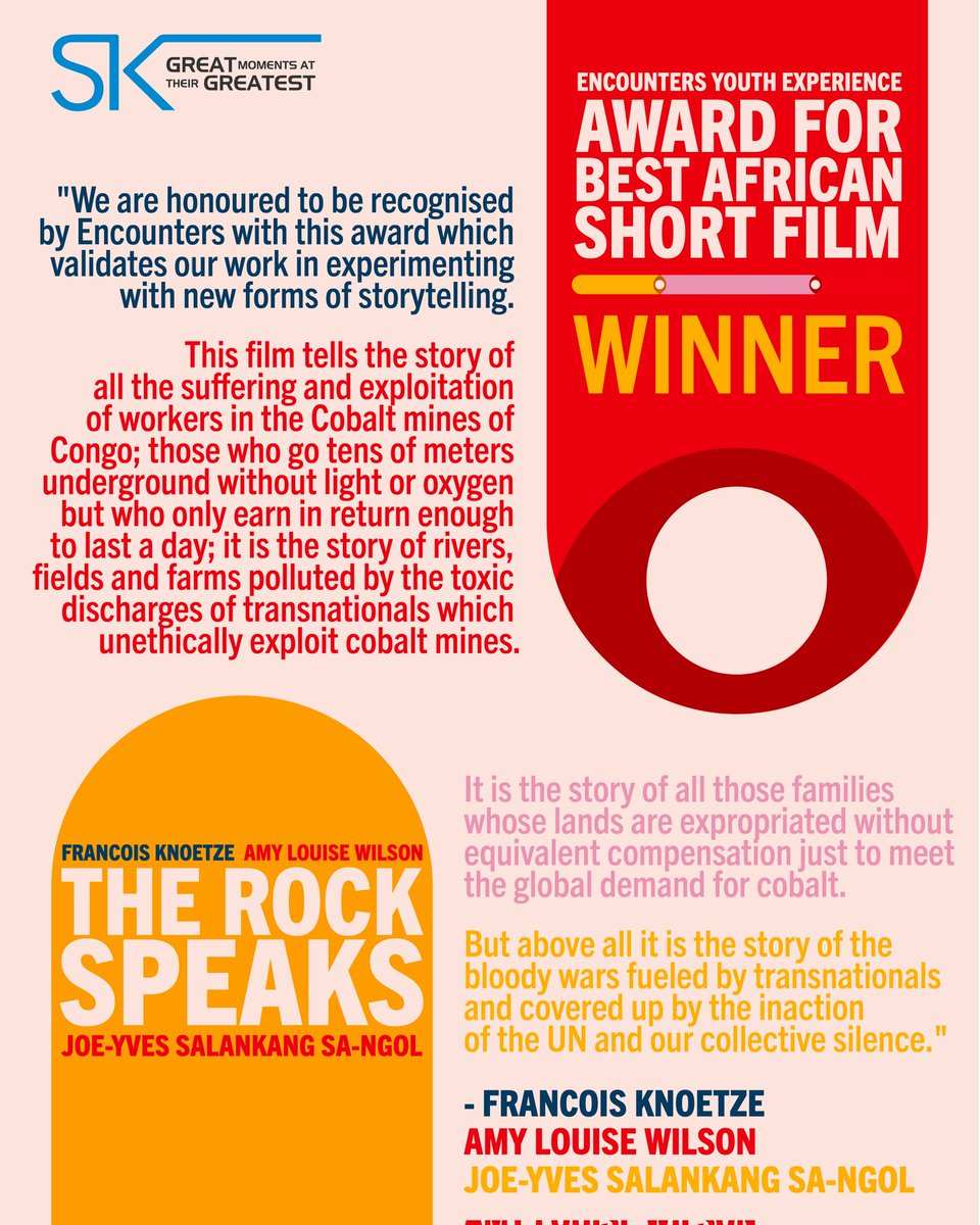 🏆 "The Rock Speaks" wins the Ster-Kinekor Encounters Youth Experience Award for Best African Short! A genre-defying portrait of Congo’s environmental and political trauma - poetic, urgent, unforgettable. 

🎬 #Encounters25 
#AfricanCinema