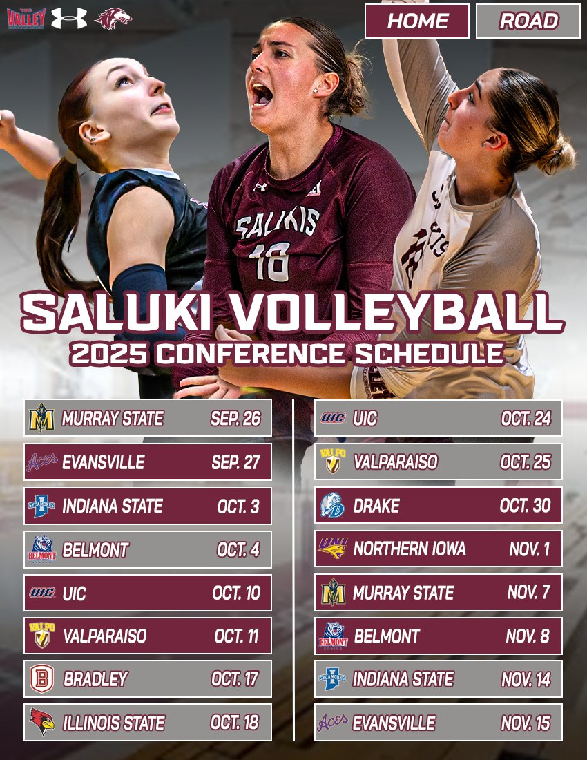 𝟮𝟬𝟮𝟱 𝗖𝗢𝗡𝗙𝗘𝗥𝗘𝗡𝗖𝗘 𝗦𝗟𝗔𝗧𝗘 🏐⬇️

#Salukis