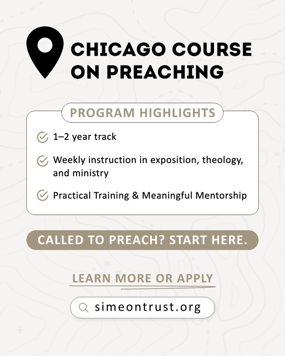 simeontrust's tweet photo. The task of preaching is too important to approach casually.
The Chicago Course on Preaching exists to help men and women grow in their ability to handle God’s Word with care, clarity, and conviction.
Learn more: https://t.co/h3F0e3Smtg
#TeachingWithPurpose #ChicagoCourse https://t.co/ErIO2BGfSN