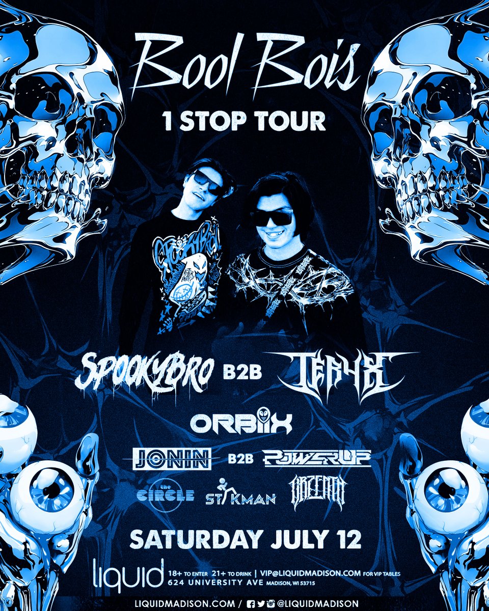 .<a href="/itsSpookybro/">Spookybro</a>  &amp; Teryx joining forces as the Bool Bois: Saturday, July 12th at Liquid! They'll be joined by Orbiix, Jonin b2b PowerUp, The Circle b2b, Stikman Presents &amp; obZenth!

Get ready for the anthems that built EDM culture, smashed together with the modern bass energy you