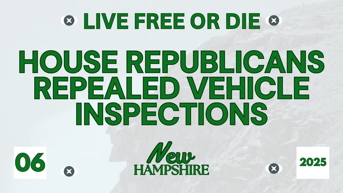 NHHouseGOP's tweet image. Heading out on a summer road trip?
House Republicans repealed mandatory annual vehicle inspections!
No more costly, unnecessary 'repairs' just to stay on the road.
Republicans are working hard so that you can LIVE FREE on our highways