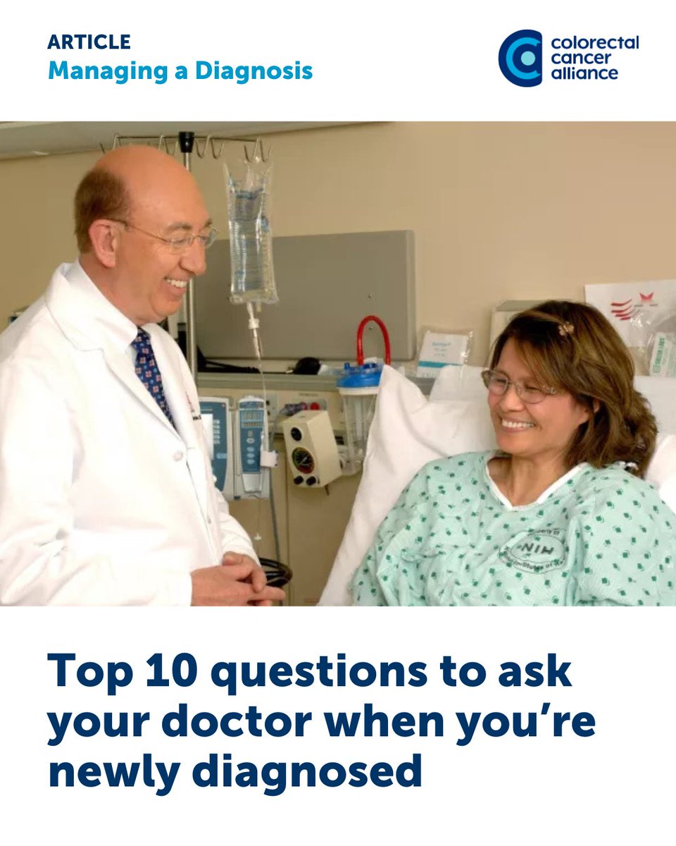 CCAlliance's tweet image. Newly diagnosed with colorectal cancer? Visit bit.ly/NewlyDiagnosed… to see the top 10 questions to ask your doctor.

If you need support during this time, give us a call on our free Helpline at 877-422-2030. The Helpline is open Mon-Fri 9AM-5PM ET.