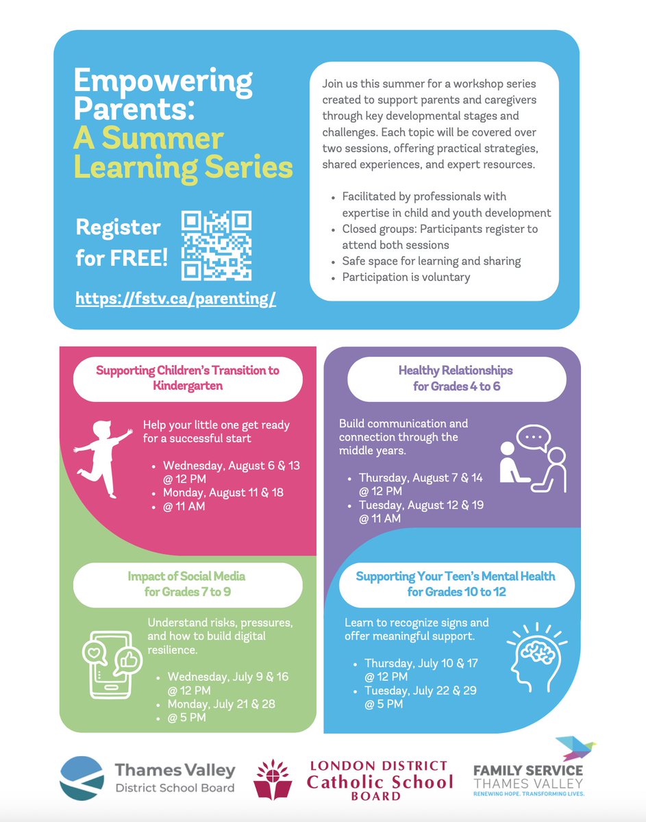 This summer, Thames Valley District School Board is partnering with LDSCB and Family Services Thames Valley to present “Empowering Parents: A Summer Learning Series.” Learn more and register at fstv.ca/parenting/