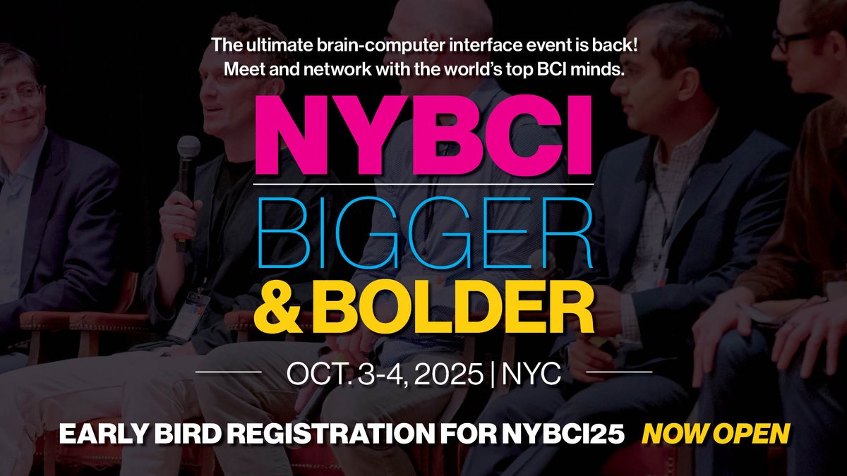 MountSinaiNeuro's tweet image. The future of #braincomputerinterface is unfolding at #NYBCI25! Join top scientists, clinicians & innovators Oct 3-4 in NYC for bold ideas, real connections & next-gen #neurotech.
📍 New York Academy of Medicine
🔗 Register: nybci.com
#Neuroscience #NYCevents #BCI