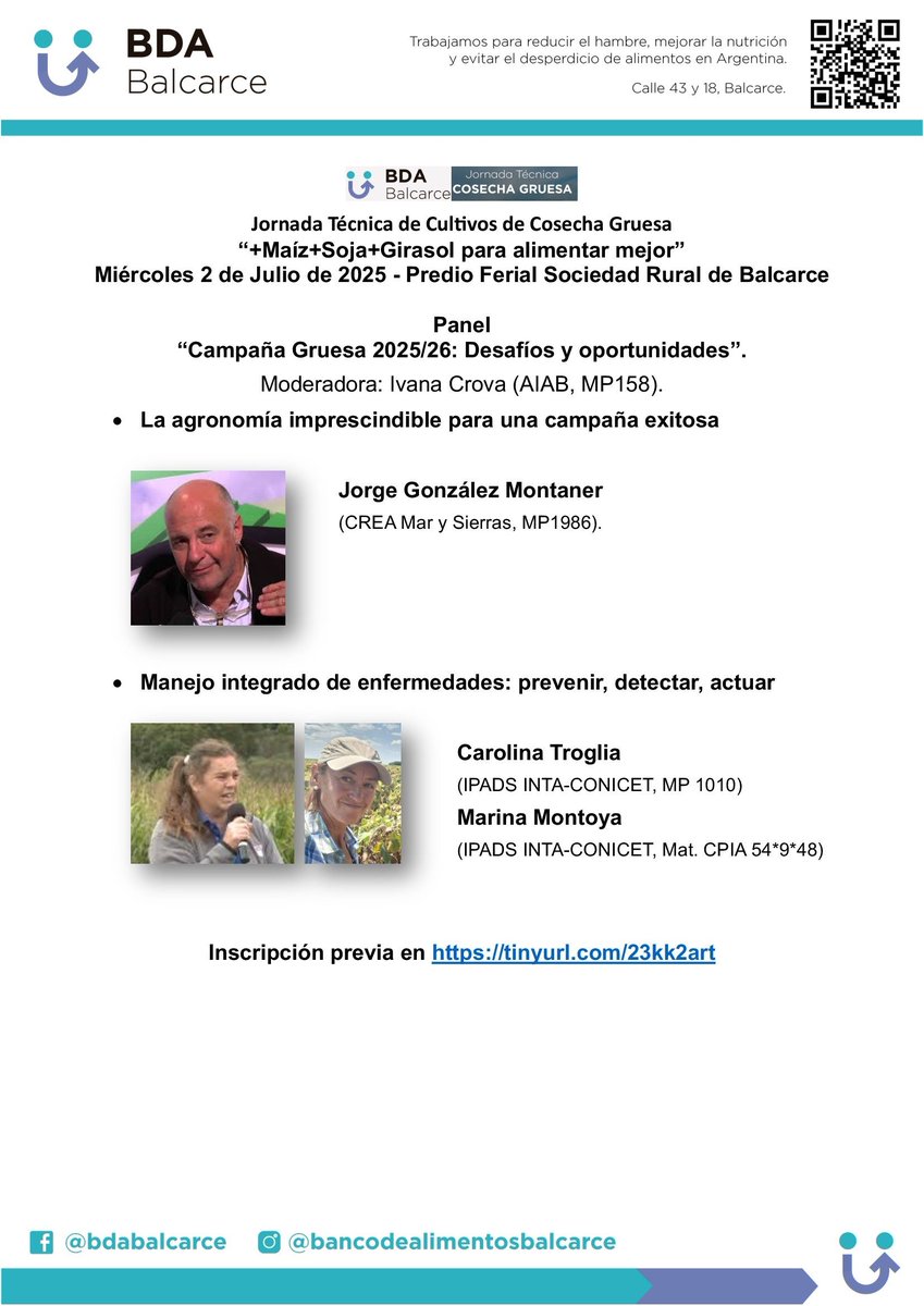 Fernando Garcia (@garciaf_nutri) on Twitter photo Jornada Cultivos Cosecha Gruesa
Banco de Alimentos Balcarce
Miercoles 2/7 9 hrs - Predio Soc Rural Balcarce
Panel “Campaña Gruesa 2025/26: Desafíos y oportunidades”
No te la pierdas!
Info e inscripción bancodealimentosbalcarce.org.ar/noticias/cosec…
<a href="/INTABalcarce/">INTABalcarce</a> <a href="/fcabalcarce/">FCABalcarce - UNMDP</a> <a href="/CiafbaSudeste/">CIAFBA REGIÓN SUDESTE</a> Jornada Cultivos Cosecha Gruesa
Banco de Alimentos Balcarce
Miercoles 2/7 9 hrs - Predio Soc Rural Balcarce
Panel “Campaña Gruesa 2025/26: Desafíos y oportunidades”
No te la pierdas!
Info e inscripción bancodealimentosbalcarce.org.ar/noticias/cosec…
<a href="/INTABalcarce/">INTABalcarce</a> <a href="/fcabalcarce/">FCABalcarce - UNMDP</a> <a href="/CiafbaSudeste/">CIAFBA REGIÓN SUDESTE</a>
