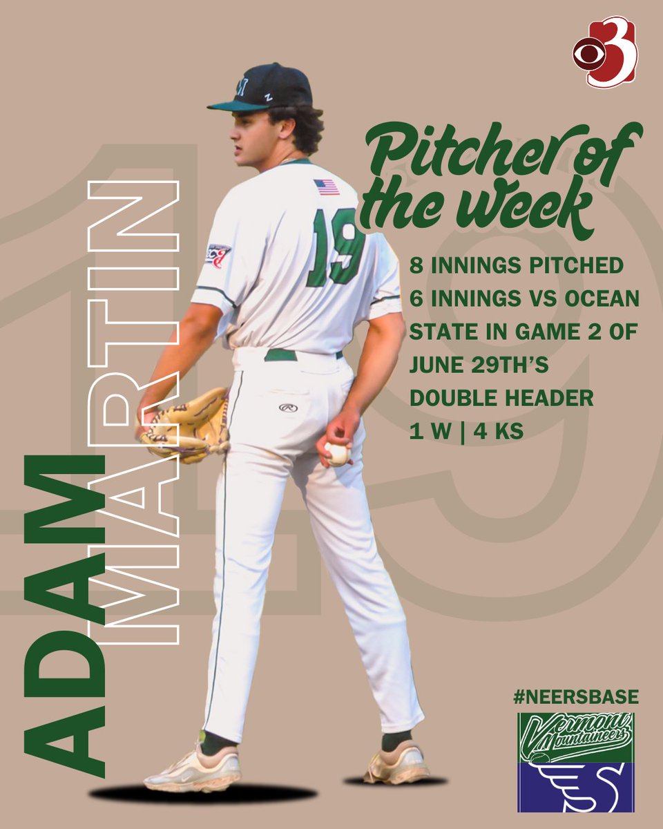 Vermont Mountaineers (@mountaineersvt) on Twitter photo This week's <a href="/wcax/">Channel 3 News</a> Pitcher of the Week is Adam Martin!
Adam pitched 6 innings against Ocean State in game 2 of our double header! ๐ฅ
He also recorded a victory as well as struck out 4 batters.
#neersbaseโพ๏ธ | <a href="/StonehillBASE/">Stonehill Baseball</a> This week's <a href="/wcax/">Channel 3 News</a> Pitcher of the Week is Adam Martin!
Adam pitched 6 innings against Ocean State in game 2 of our double header! ๐ฅ
He also recorded a victory as well as struck out 4 batters.
#neersbaseโพ๏ธ | <a href="/StonehillBASE/">Stonehill Baseball</a>