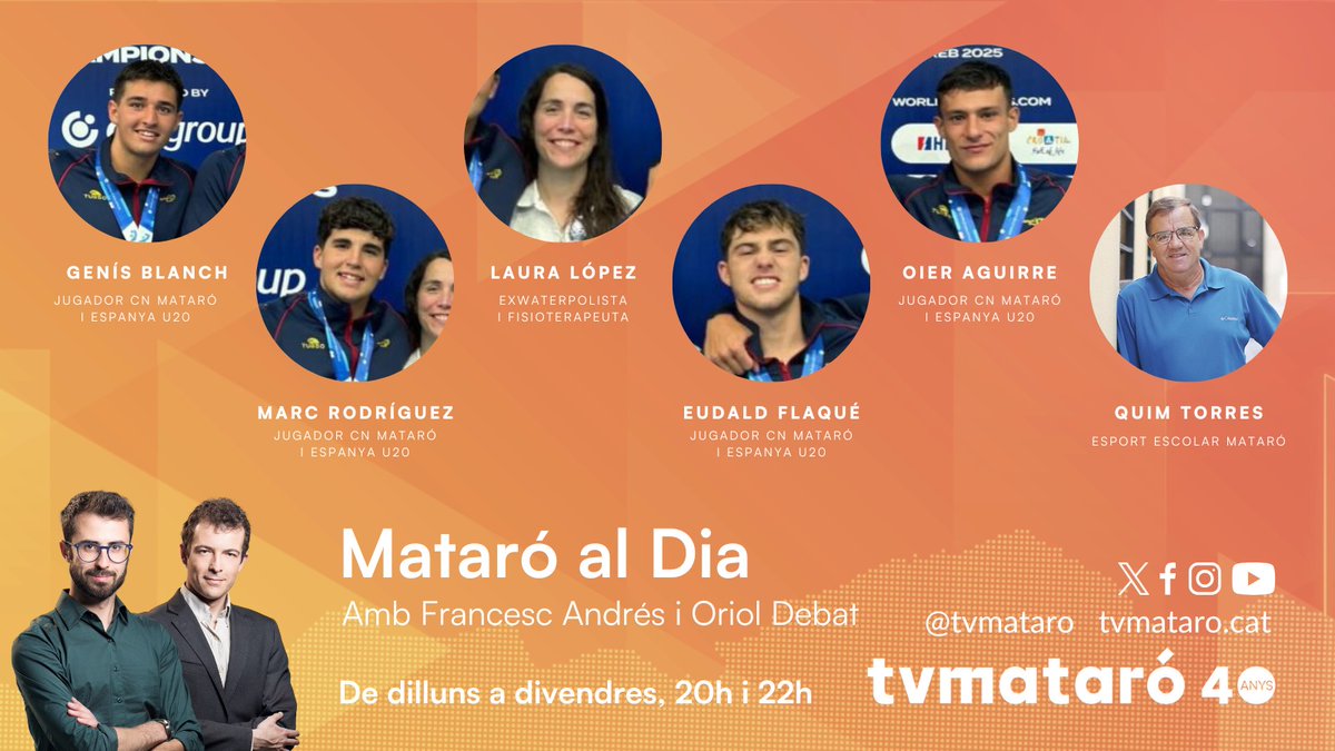 tvmataró (@tvmataro) on Twitter photo 🥇 | Aquesta nit al #Mataró al dia entrevista als campions del món U20
🔸Fins a 4 jugadors del <a href="/cnmataro/">Centre Natació Mataró</a> formen part de la selecció espanyola campiona
🔸 L'exwaterpolista i fisioterapeuta Laura López també ha format part de l'staff 🥇 | Aquesta nit al #Mataró al dia entrevista als campions del món U20
🔸Fins a 4 jugadors del <a href="/cnmataro/">Centre Natació Mataró</a> formen part de la selecció espanyola campiona
🔸 L'exwaterpolista i fisioterapeuta Laura López també ha format part de l'staff