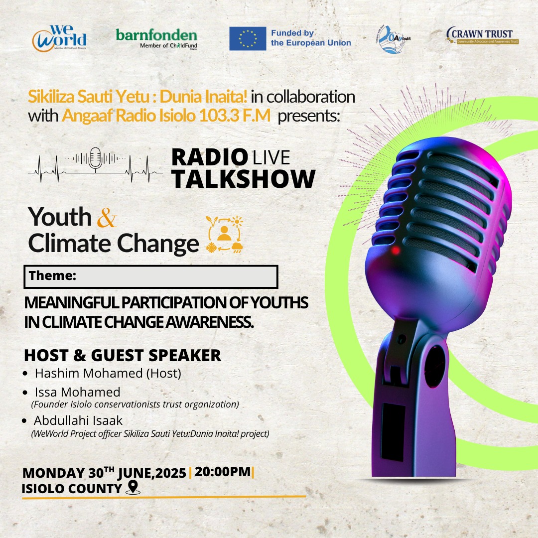 Tune in as we advocate for meaning youth engagement in climate actions.<a href="/midpkenya/">MIDPKENYA</a>  <a href="/Isioloadvocacy/">Isiolo Advocacy Network</a>