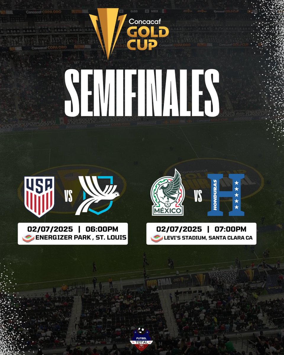 🇭🇳🇲🇽🇬🇹🇺🇸 ¡Ya están definidos los semifinalistas de la #CopaOro2025! Honduras, México, Guatemala y EE.UU. avanzaron tras dramáticos partidos y tandas de penales inolvidables. 🏆 Las semifinales se jugarán el 2 de julio en Santa Clara y St. Louis. ¡Se viene lo mejor! 🔥⚽

#copaoro