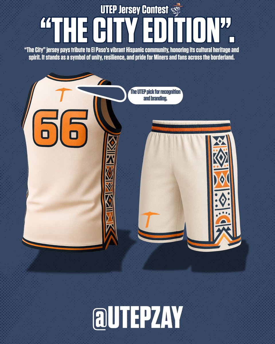 Here is my submission for the UTEP jersey contest. 

I’ve always liked the idea of UTEP putting El Paso on their jersey, and I also wanted to include something that pays homage to the roots of the community.