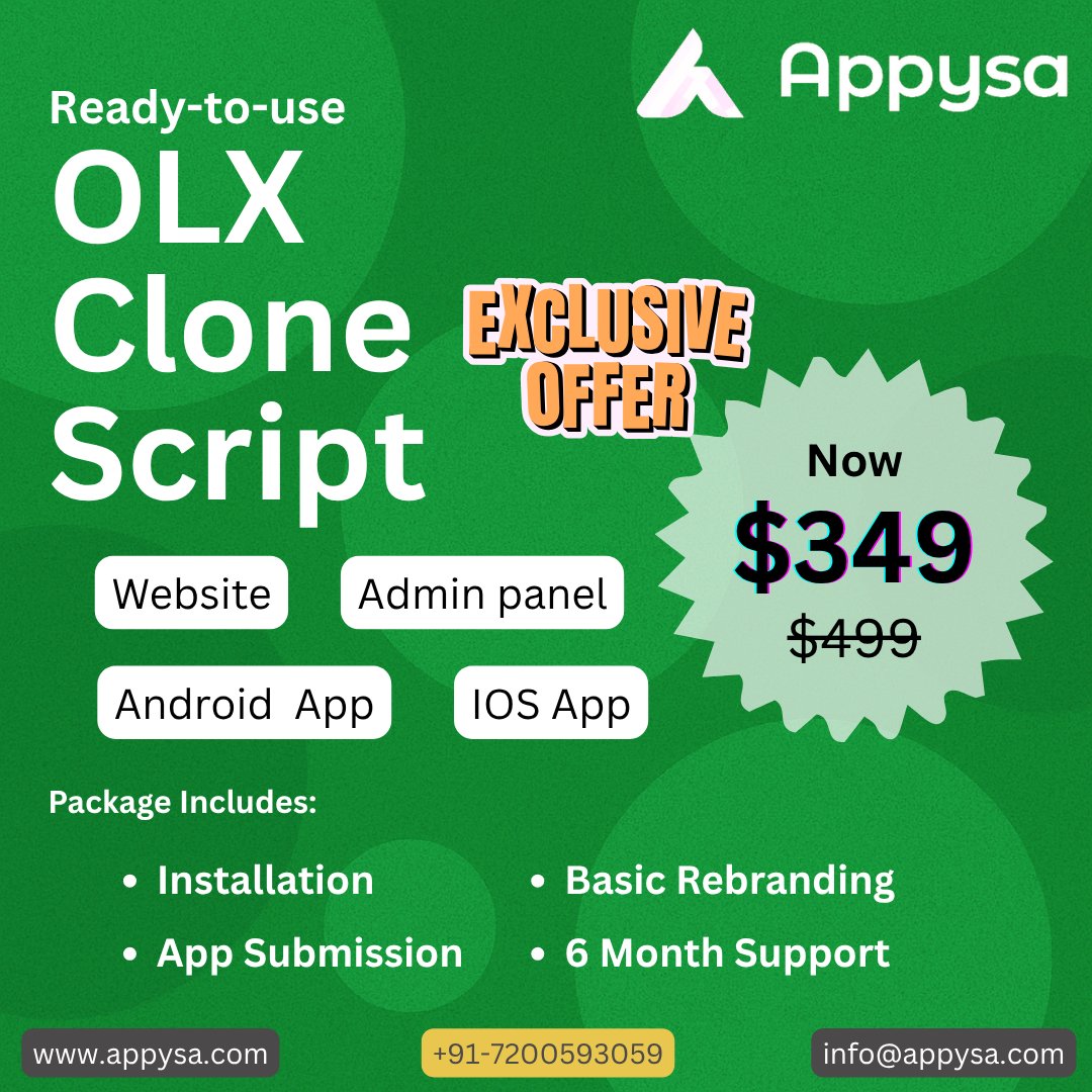 appysaa's tweet image. Build your own OLX-style marketplace now! 🚀
appysa.com/olx-clone/
💰 Only $349 (was $499)
📦 Website + Apps + Support included
📞 +91-7200593059
#OLXClone #Appysa #ClassifiedApp #StartupTools #WebDev #MobileApp #OnlineMarketplace #BusinessGrowth #Nigeria #SouthAfrica #Portugal