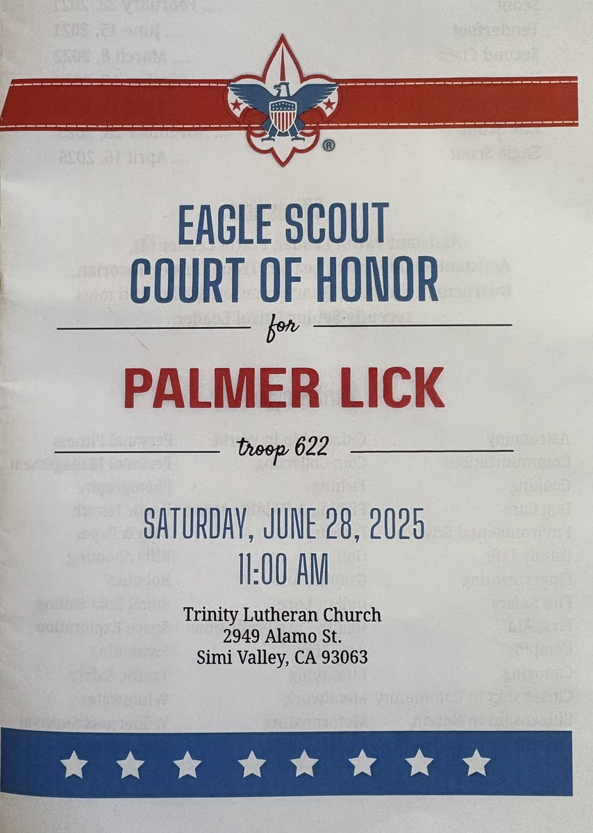 vcjaniceparvin's tweet image. What a proud moment to witness Palmer Lick achieve the rank of Eagle Scout! I’ve had the joy of watching him grow up, and seeing the hardworking, respectful, and driven young man he’s become. Congratulations, Palmer, Troop 622! #EagleScout #SimiValley #ScoutStrong #Troop622