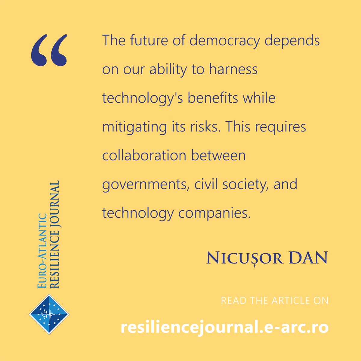Euro-Atlantic Resilience Centre (@centrulr) on Twitter photo Discover the latest issue of our journal EARJ covering democratic resilience. The foreword by President <a href="/NicusorDanRO/">Nicușor Dan</a> covers important topics such as democracy in the digital age and reclaiming trust.
Check the link resiliencejournal.e-arc.ro/earj-vol-3-5-2…
More articles resiliencejournal.e-arc.ro Discover the latest issue of our journal EARJ covering democratic resilience. The foreword by President <a href="/NicusorDanRO/">Nicușor Dan</a> covers important topics such as democracy in the digital age and reclaiming trust.
Check the link resiliencejournal.e-arc.ro/earj-vol-3-5-2…
More articles resiliencejournal.e-arc.ro