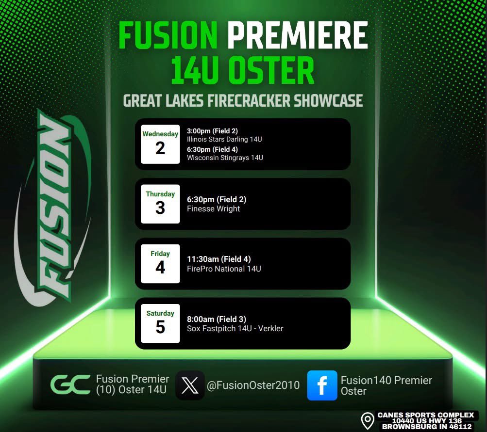 Can’t wait to be back out on the field with the girls the Great Lakes Firecracker Showcase! @FusionOster2010