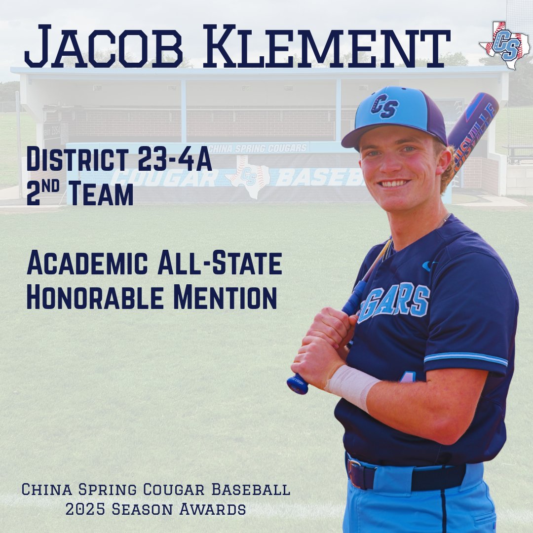 China Spring High School Baseball (@cscougbaseball) on Twitter photo Congrats on a Great Season Jacob Klement!
<a href="/jacob_klement3/">Jacob Klement</a>
#GoCougs
<a href="/4ATxHsBaseball/">4ATxHsBaseball</a> <a href="/CoryBeckham5/">Cory Beckham</a> <a href="/Mikeyv323/">Michael Villarreal 🏈🏀⚾</a> <a href="/CoachLessman44/">Josh Lessman</a> <a href="/KWKTFOX44/">KWKT FOX 44</a> <a href="/kwtxsports/">KWTX Sports</a> <a href="/25SportsKXXV/">25 Sports</a> <a href="/WacoTribSports/">WacoTrib Sports Dept</a> <a href="/6NewsCTX/">KCENNews</a> <a href="/cscougarsports/">China Spring Athletic Booster Club</a> <a href="/sydney_wicker/">syd</a> <a href="/parker_rehm/">Parker Rehm</a> <a href="/chadvautherine/">Chad Vautherine</a> <a href="/ShahjiAdam/">Shahji Adam</a> <a href="/Cayden_Cox05/">Cayden Cox</a> Congrats on a Great Season Jacob Klement!
<a href="/jacob_klement3/">Jacob Klement</a>
#GoCougs
<a href="/4ATxHsBaseball/">4ATxHsBaseball</a> <a href="/CoryBeckham5/">Cory Beckham</a> <a href="/Mikeyv323/">Michael Villarreal 🏈🏀⚾</a> <a href="/CoachLessman44/">Josh Lessman</a> <a href="/KWKTFOX44/">KWKT FOX 44</a> <a href="/kwtxsports/">KWTX Sports</a> <a href="/25SportsKXXV/">25 Sports</a> <a href="/WacoTribSports/">WacoTrib Sports Dept</a> <a href="/6NewsCTX/">KCENNews</a> <a href="/cscougarsports/">China Spring Athletic Booster Club</a> <a href="/sydney_wicker/">syd</a> <a href="/parker_rehm/">Parker Rehm</a> <a href="/chadvautherine/">Chad Vautherine</a> <a href="/ShahjiAdam/">Shahji Adam</a> <a href="/Cayden_Cox05/">Cayden Cox</a>
