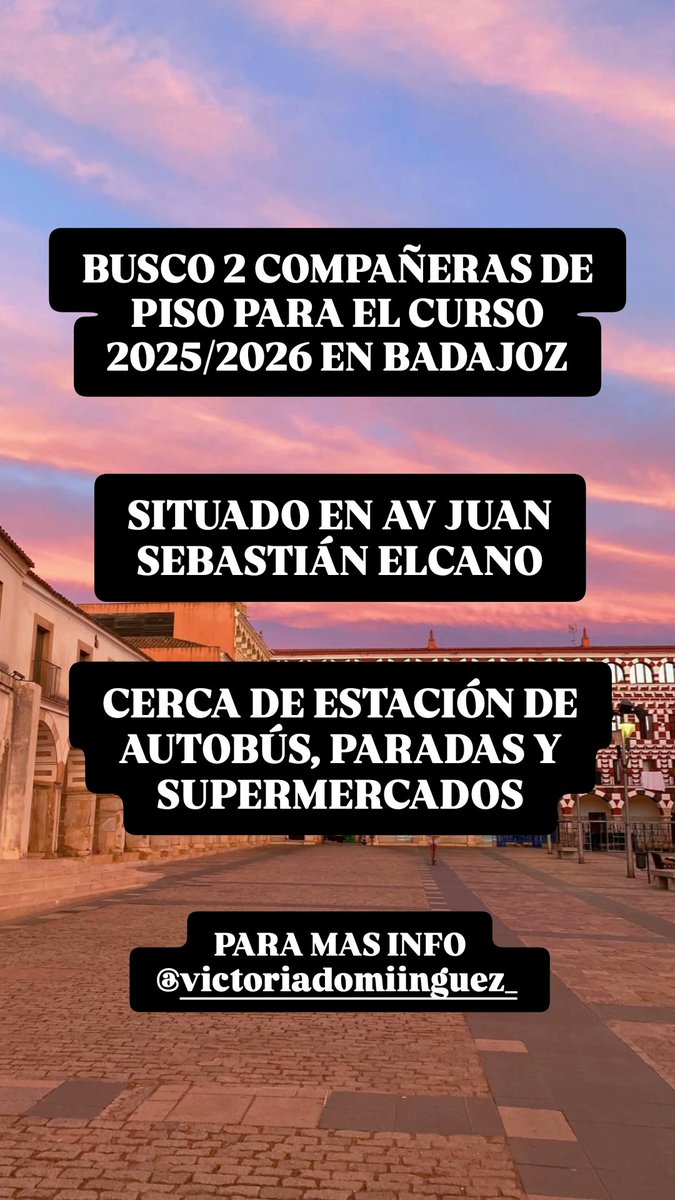 viccdominguez's tweet photo. busco compis de piso para el curso 25/26 en Badajoz🌻 cualquier cosa, habladme sin compromiso!!!!!!! #pisosbadajoz #pisoestudiantes #badajoz https://t.co/xuqMnMDNIR